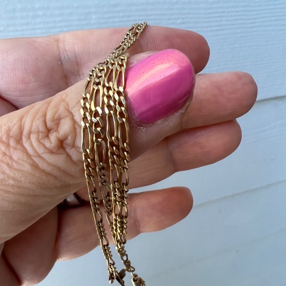 VINTAGE 14K YELLOW GOLD FIGARO CHAIN NECKLACE UNISEXHALLMARKED APROX. 17” LONG